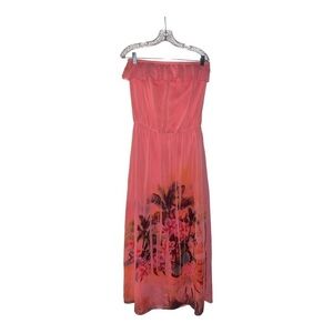 L8ter Floral Strapless Ruffle Maxi‎ Dress Boho Hippie Tropical Size L Resortwear